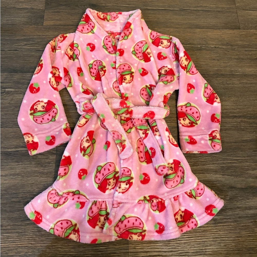 Strawberry Shortcake Pink Robe Bath Swim Girl Size 4T Y2K Cozy Fleece Retro